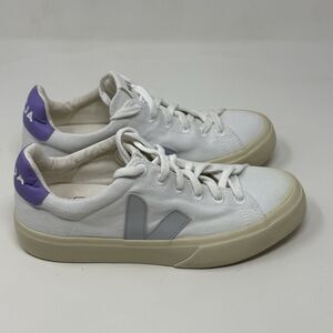 Veja Campo Sneakers Womens 6 White Purple Canvas Low Top Lace Up Casual Shoes